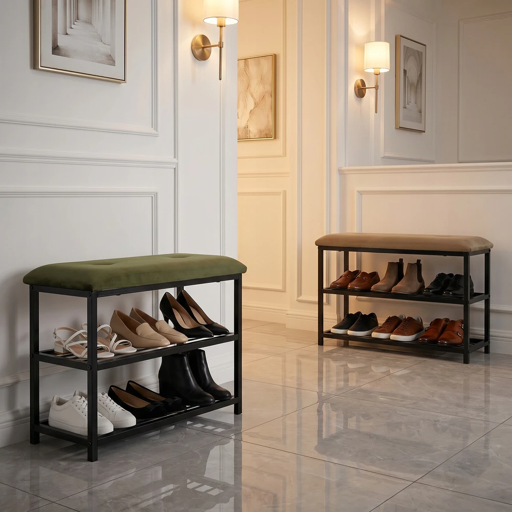 Perfectmarketsource Hk Batų lentyna su suoliuku, 61x31x51 cm, smėlio/juoda