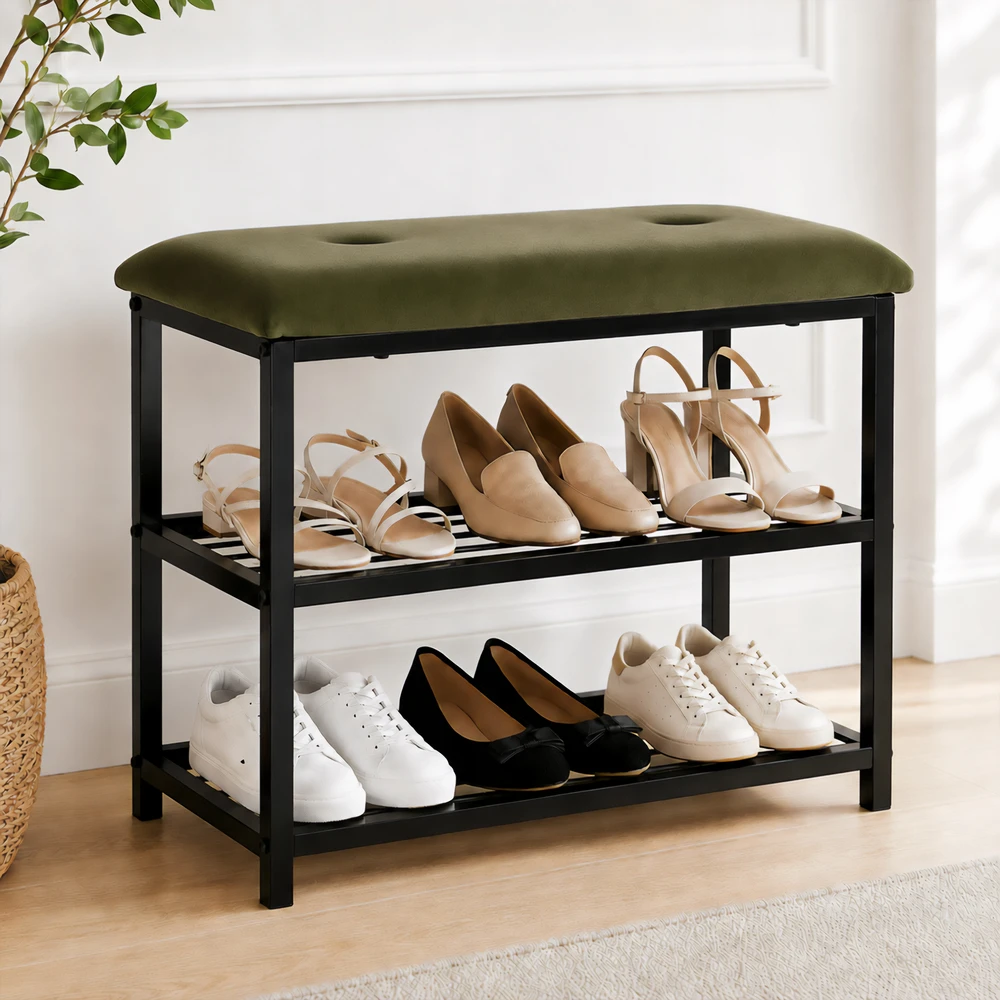 Perfectmarketsource Hk Batų lentyna su suoliuku, 61x31x51 cm, žalia/juoda