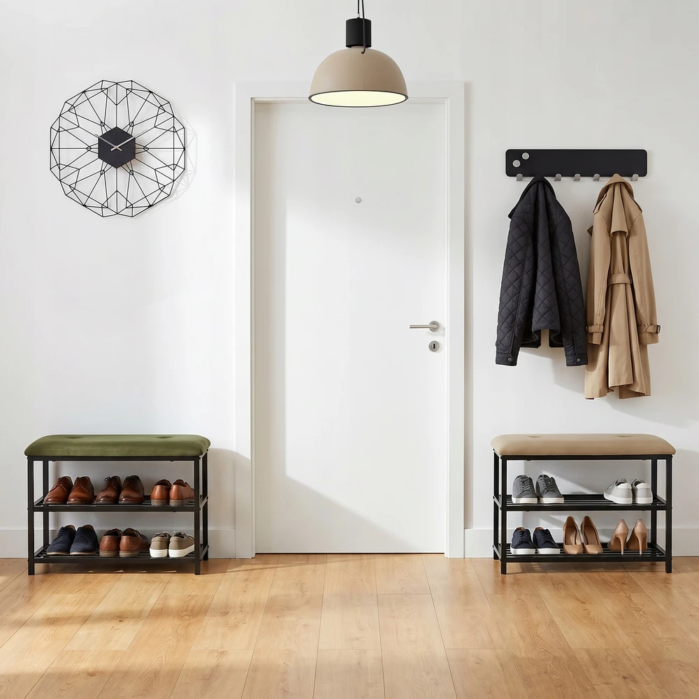 Perfectmarketsource Hk Batų lentyna su suoliuku, 61x31x51 cm, smėlio/juoda