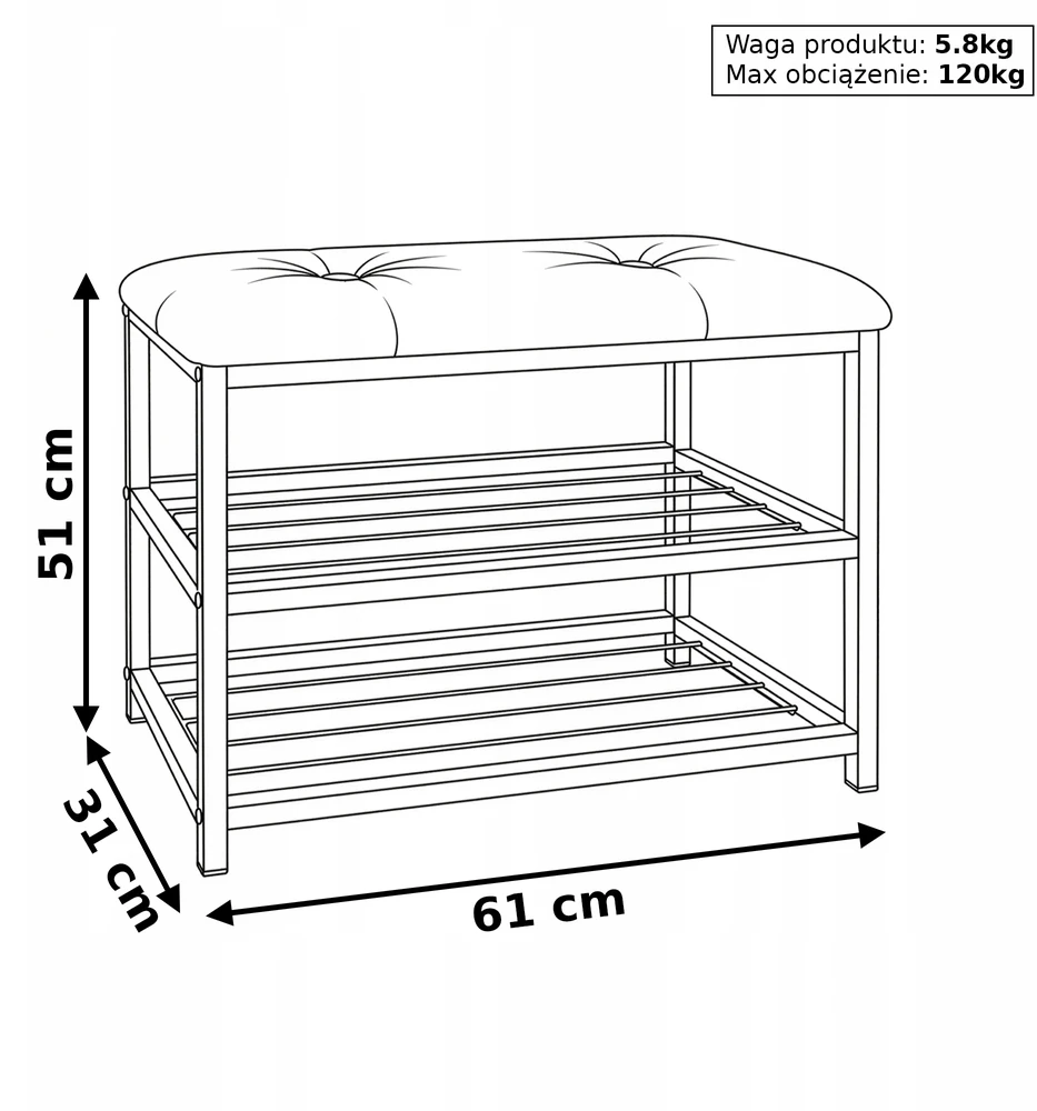 Perfectmarketsource Hk Batų lentyna su suoliuku, 61x31x51 cm, pilka/juoda
