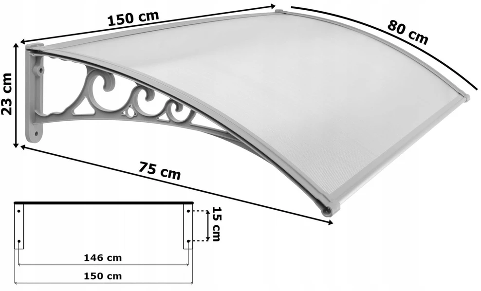 Gockowiak Bipohome "Beno" plastikinis baldakimas 80x150 cm pilkos spalvos