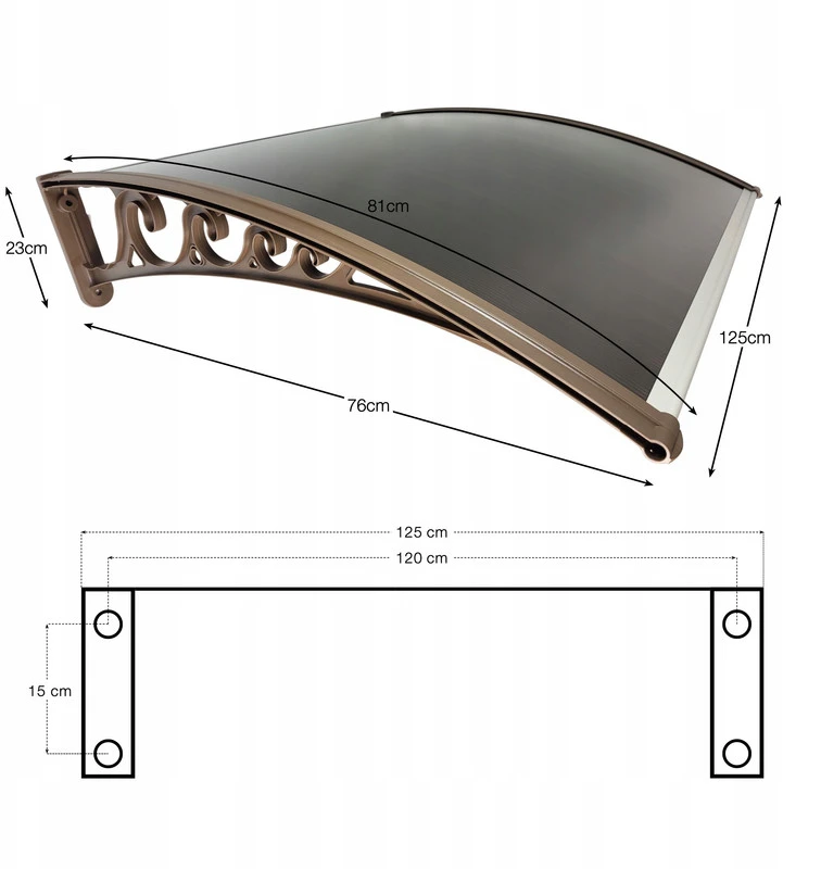 Stogelis virš durų Metal-gum, 125x76 cm, rudas