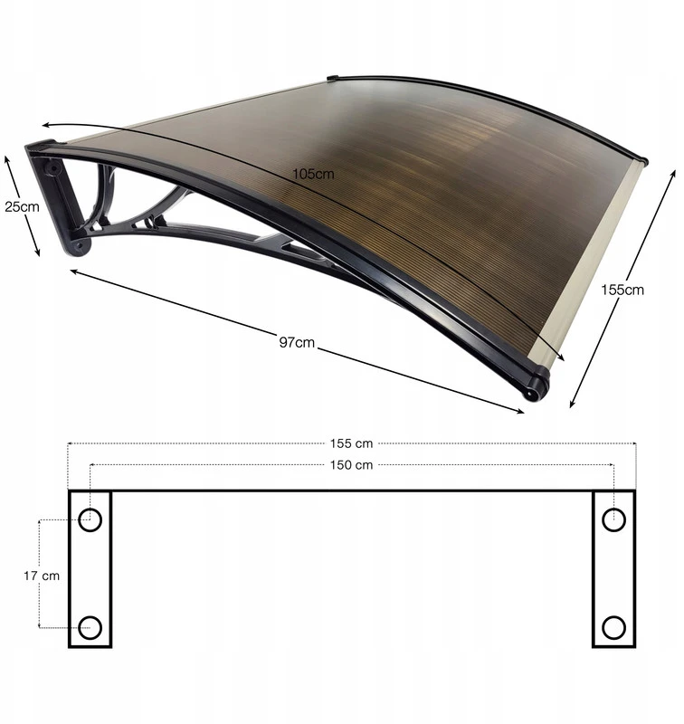 Stogelis virš durų Metal-gum, 150x97 cm, juodas/rudas