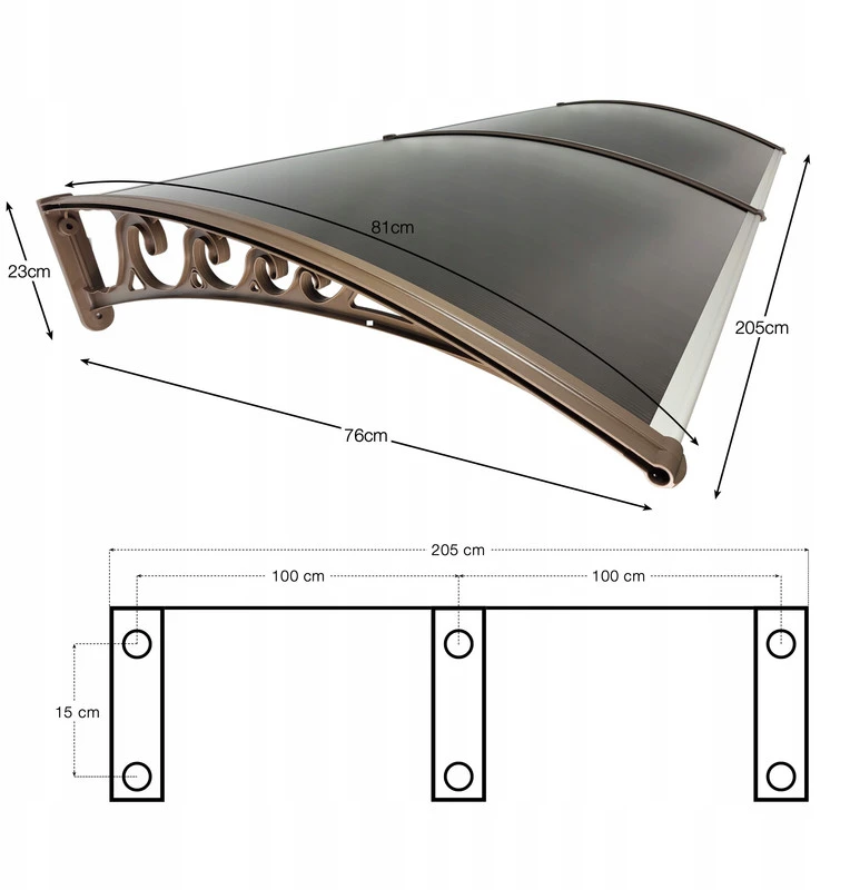 Stogelis virš durų Metal-gum, 200x80 cm, rudas
