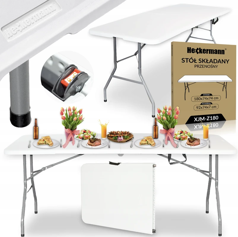 Sulankstomas stalas Heckermann, 180x74x74 cm, baltas