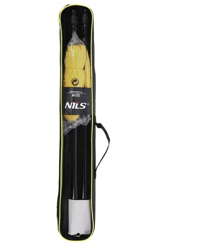 Badmintono tinklas su teleskopiniais stulpais Nils NT310, 600 x 60 cm, visiškai dengiantis dėklas