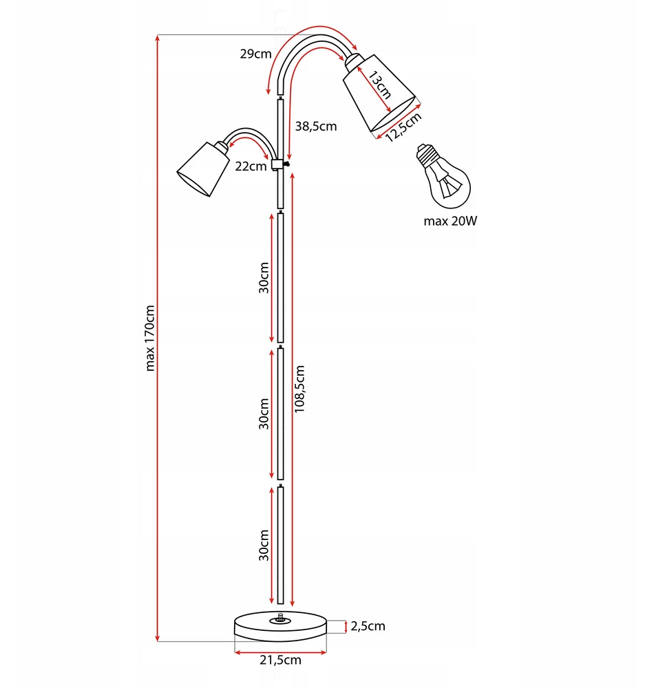 Toršeras LEDTechnics, 170 cm, baltas
