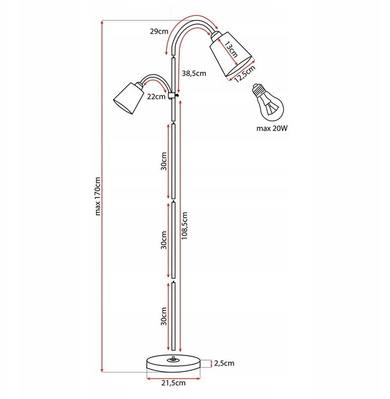 Toršeras LEDTechnics, 170 cm, juodas