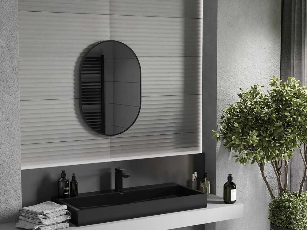 Vonios veidrodis Mexen Loft Oval, 70 x 50 cm, Juodas