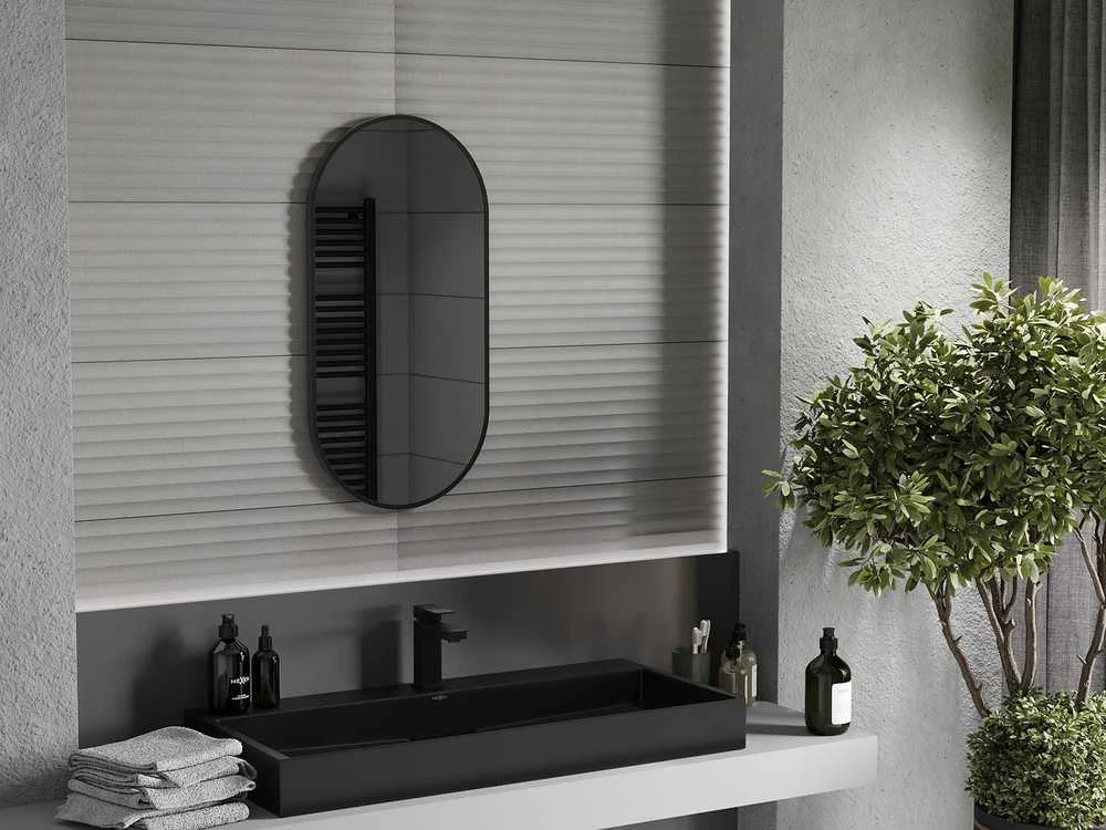 Vonios veidrodis Mexen Loft Oval, 80 x 40 cm, Juodas