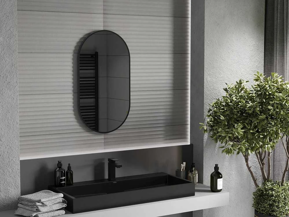 Vonios veidrodis Mexen Loft Oval, 80 x 45 cm, Juodas