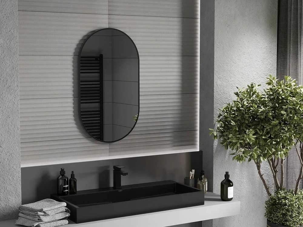 Vonios veidrodis Mexen Loft Oval, 85 x 50 cm, Juodas