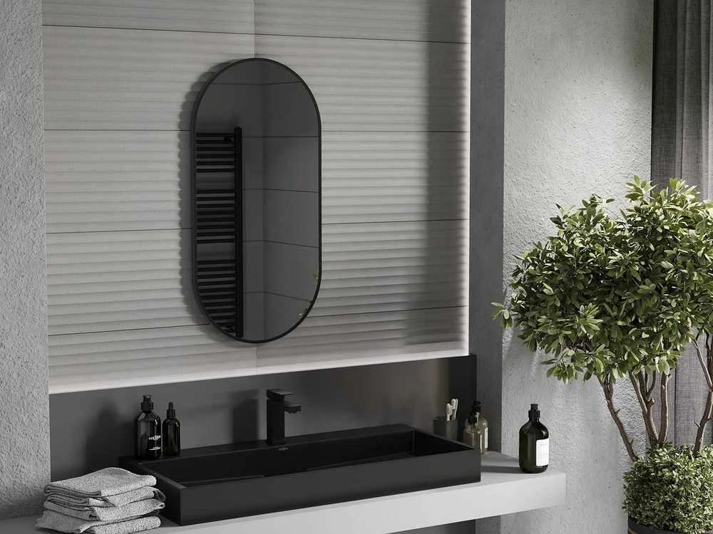 Vonios veidrodis Mexen Loft Oval, 90 x 45 cm, Juodas