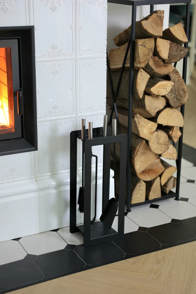 Židinio įrankių rinkinys HAGE, 53.5 cm, juodas