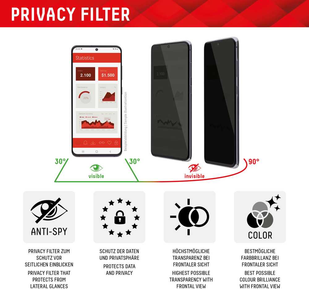 Evi Apple iPhone 15/15 Pro Tikras 3D ekrano privatumo stiklas, gamintojas Displex Juodas
