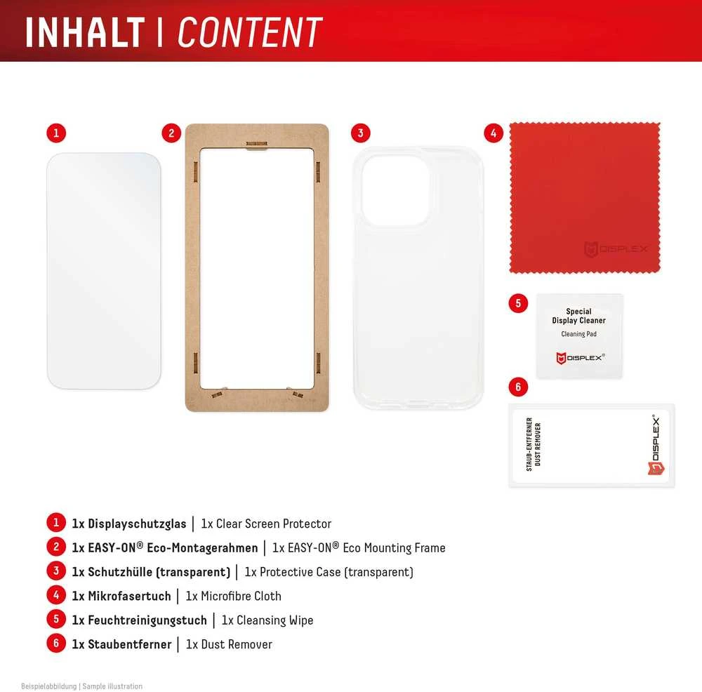 Apple iPhone 17 Pro tikras ekrano stiklas + dėklas, pagamintas „Displex“, skaidrus