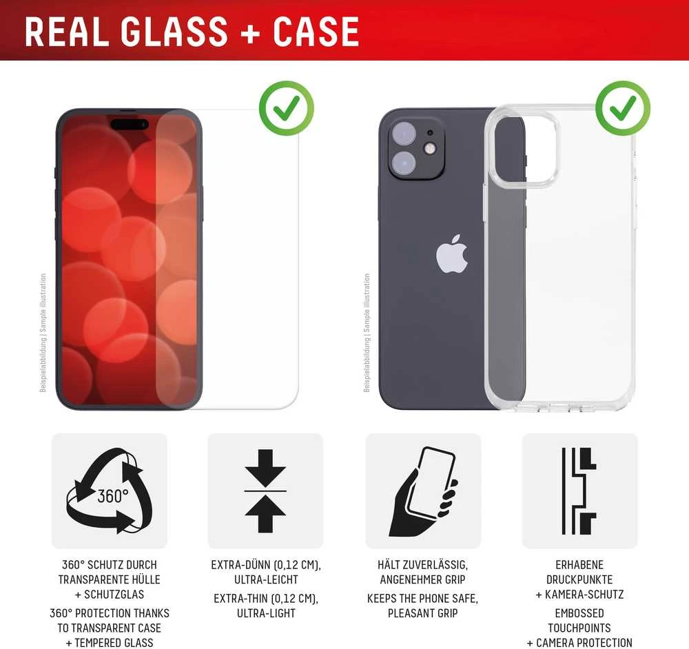 Apple iPhone 17 tikras ekrano stiklas + dėklas, pagamintas „Displex“, skaidrus