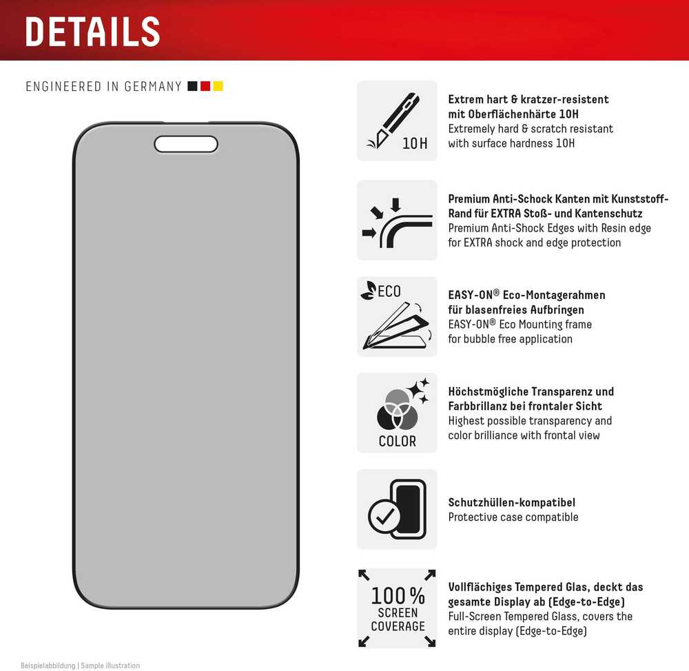 „Apple iPhone Air“ ekrano apsauginis stiklas, pilnai apsaugotas „Displex Juodas“