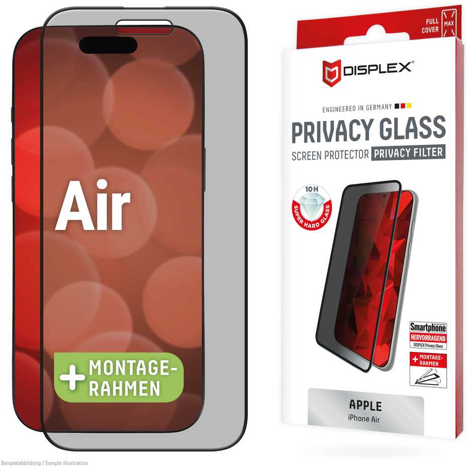 „Apple iPhone Air“ ekrano apsauginis stiklas, pilnai apsaugotas „Displex Juodas“
