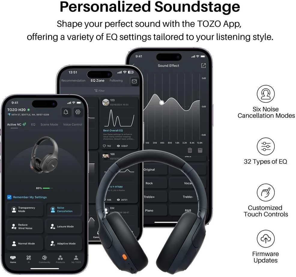 Ausinės Tozo Bluetooth Headphone H20 T12052 Juodas Juodas