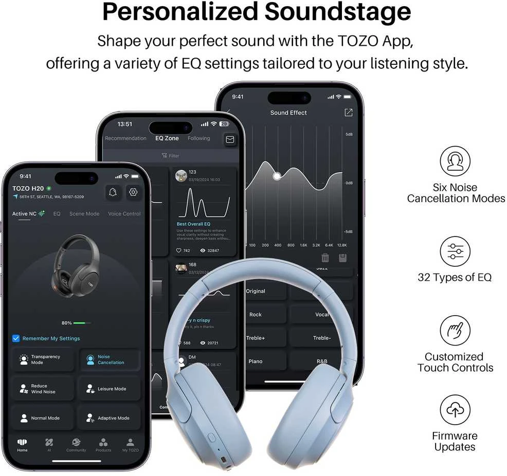 Ausinės Tozo Bluetooth Headphone H20 T12052 Mėlyna Mėlyna