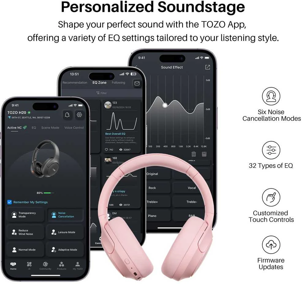 Ausinės Tozo Bluetooth Headphone H20 T12052 Rožinė Rožinė