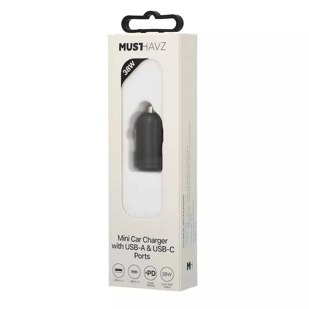 Car charger USB-A, USB-C 38W by Musthavz Juodas
