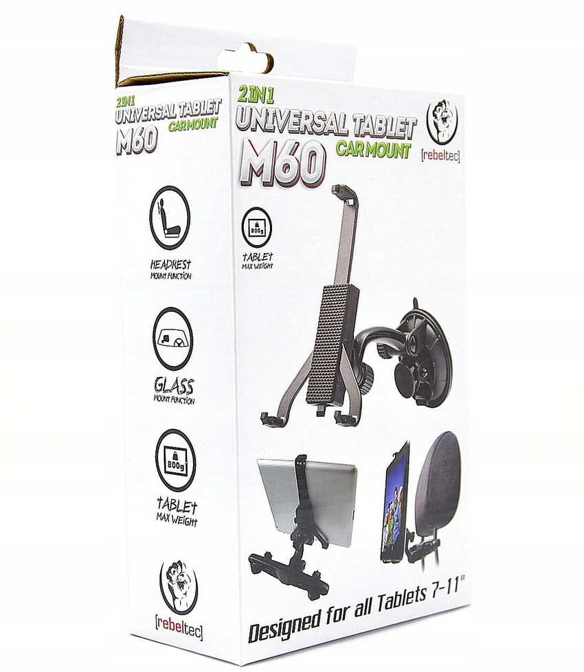 Automobilio laikiklis Tab 7"11" M60 2in1 by Rebeltec Juodas, modelis
