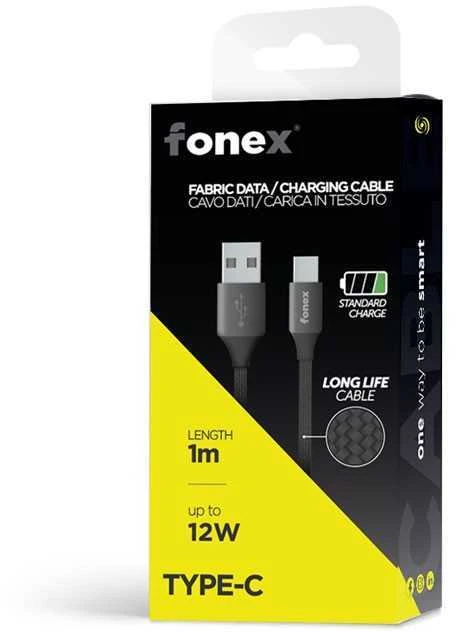Nezatříděno Duomenų kabelis USB į Type-C 12W audinio 1m, gamintojas Fonex Juodas