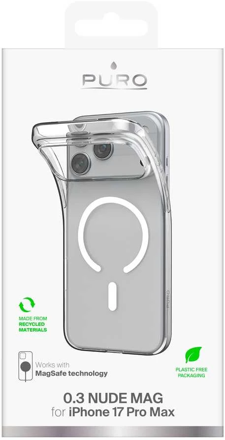 Puro 0.3 MAG Ultra-Slim TPU Dėklas suderinamas su MagSafe skirtas iPhone 17 Pro Max – skaidrus