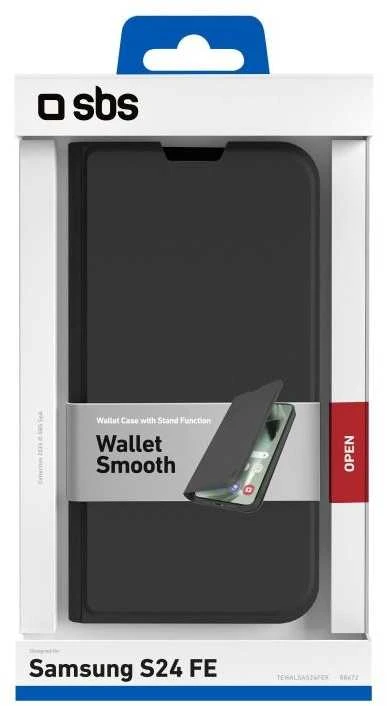 „Samsung Galaxy S24 FE“ piniginės formos lygus dėklas, pagamintas „SBS Juodas“.