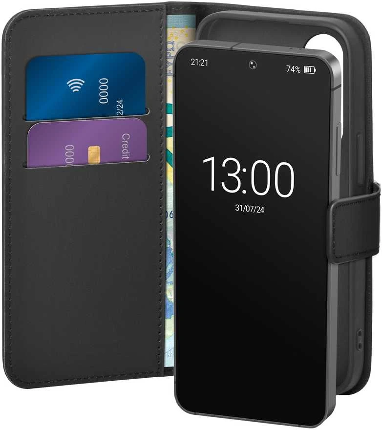 „Samsung Galaxy S26+“ ekologiškos odos piniginės dėklas, gamintojas Puro Juodas