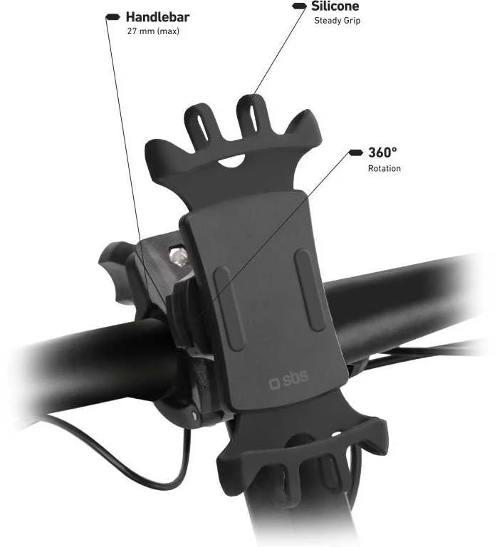 E-Go Holder 360° Rot Electric Scooter/Bike iki 6.5" By SBS Juodas