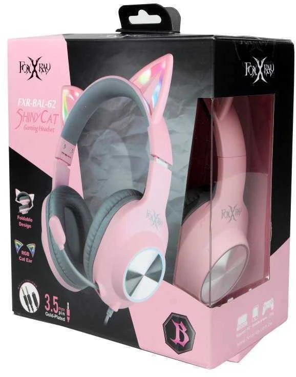 Foxxray FXR-BAL-62 PK ShinyCat Ausinės Žaidimams su laidu Rožinė/Pilkas
