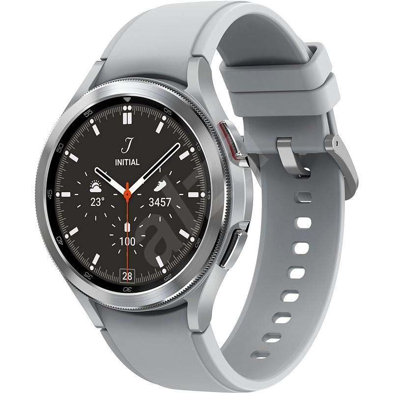 Išmanusis laikrodis Samsung Galaxy Watch4 Classic LTE (42 mm), Sidabrinės spalvos korpusas su baltos spalvos silikoniniu dirželiu