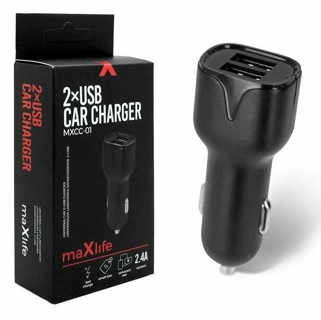 Maxpower automobilinis įkroviklis MXCC-01 2xUSB 2.4A by Maxlife Juodas by Maxlife Juodas