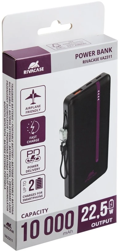RIVACASE VA2311 Power Bank 10000 mAh QC/PD 22.5W Juodas