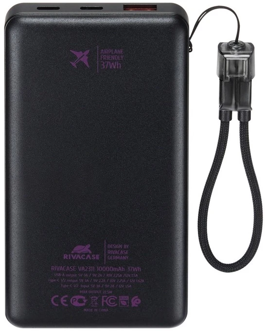 RIVACASE VA2311 Power Bank 10000 mAh QC/PD 22.5W Juodas