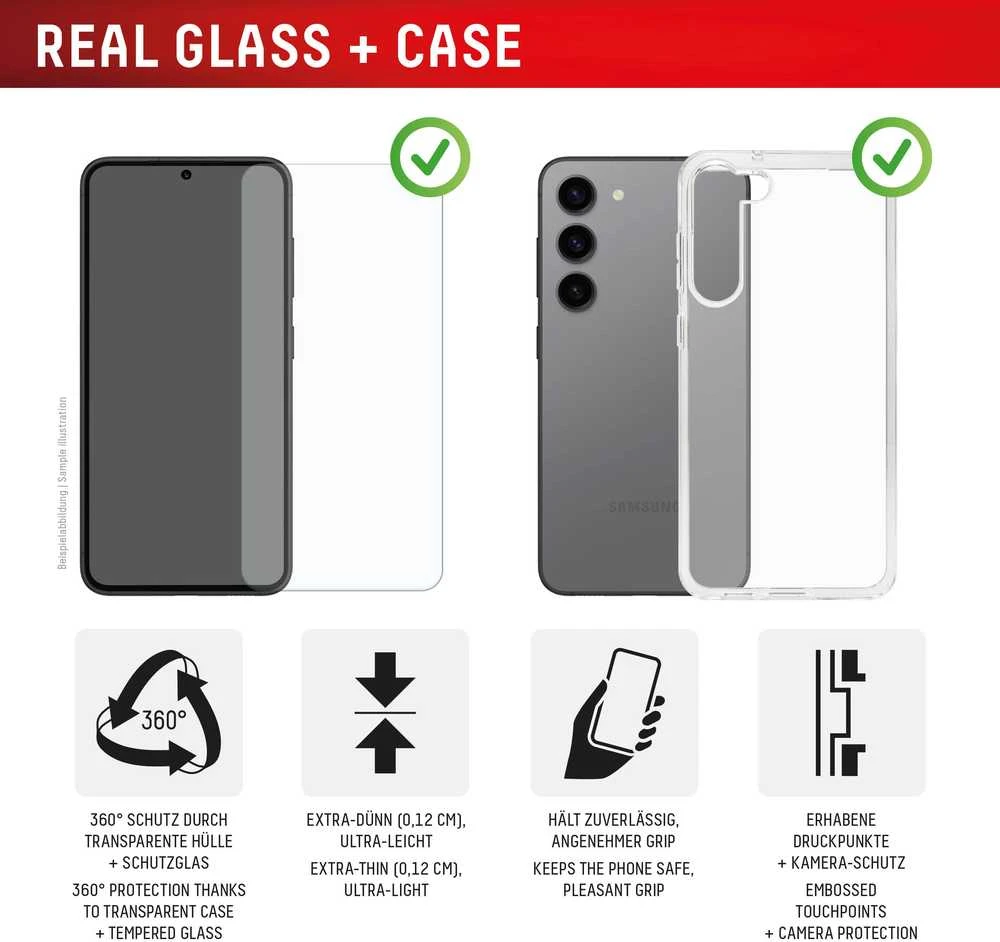 „Samsung Galaxy S25 FE“ tikras ekrano stiklas + dėklas, pagamintas iš „Displex“ skaidraus