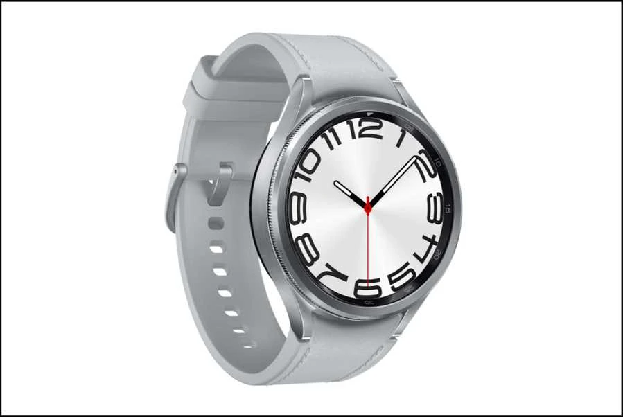Išmanusis laikrodis Samsung Galaxy Watch 6 Classic, 47 mm, Sidabro spalvos korpusas su pilkos spalvos dirželiu