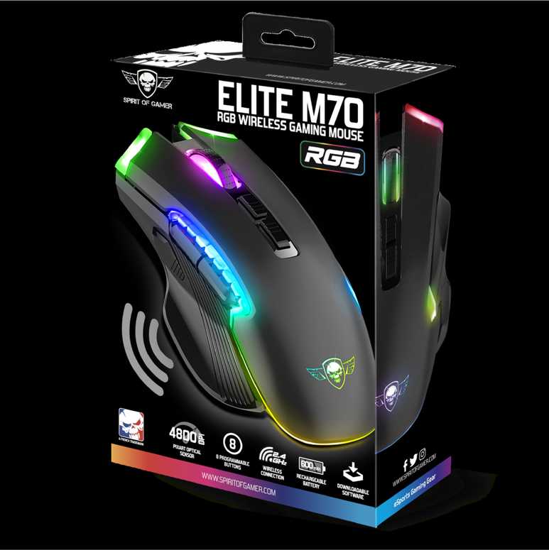 Carruzzo Spirit Of Gamer ELITE M70 RGB Belaidė pelė žaidimams Juodas