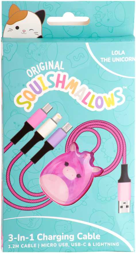 Kaku Squishmallows 3in1 įkrovimo laidas (1,2 m) Lola