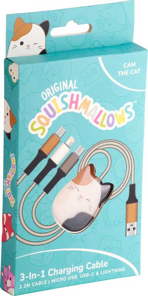 Kaku „Squishmallows“ 3in1 įkrovimo laidas (1,2 m) su kamera