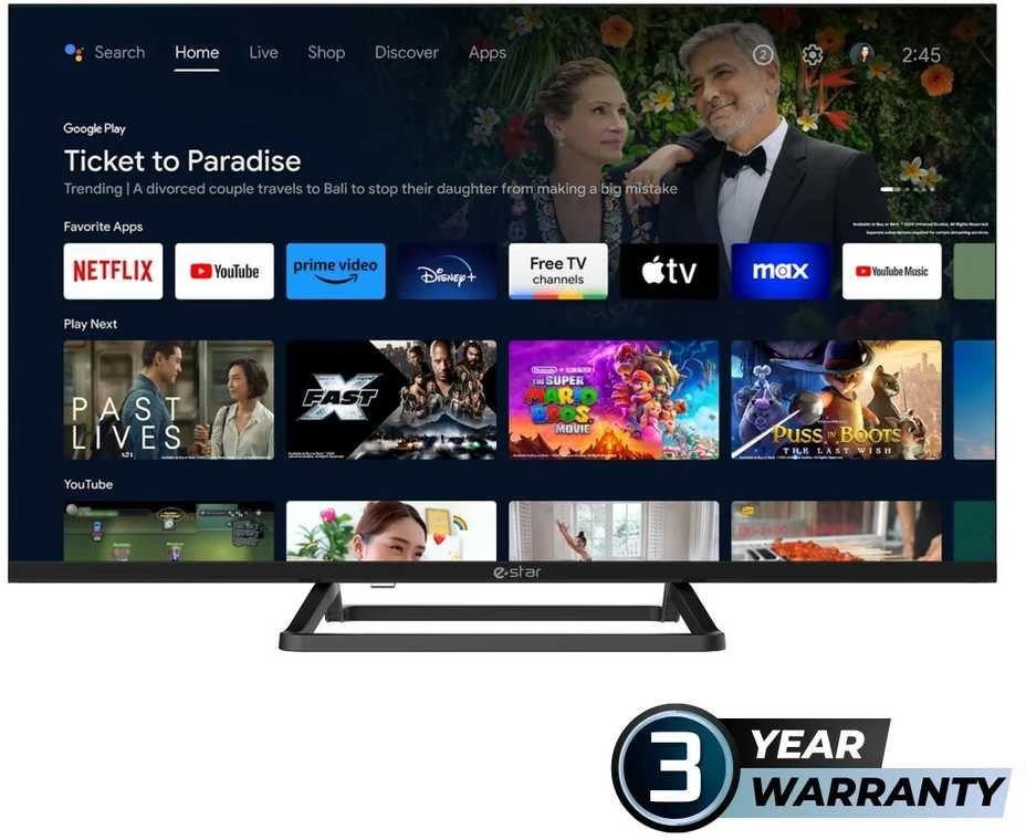 Televizorius eSTAR Android TV 32"/82cm 2K HD LEDTV32A3T2 Juodas