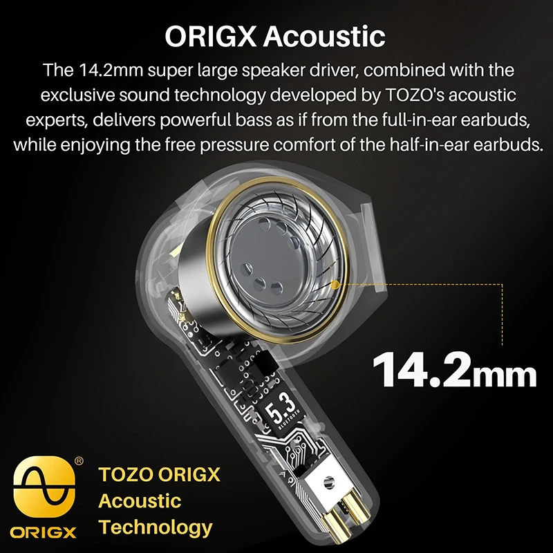 TOZO A3 Pro TWS Bluetooth ausinės, baltos