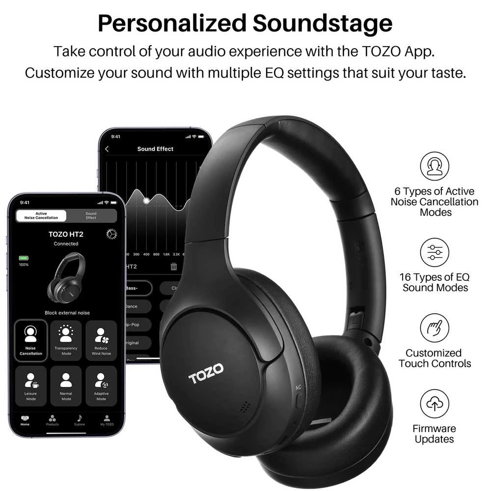 Tozo H10 Bluetooth Over-Ear Ausinės Juodas