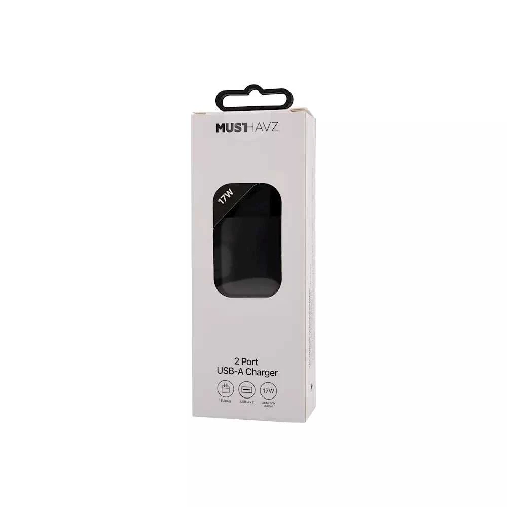 Travel Charger 17W 2xUSB-A By Musthavz Juodas