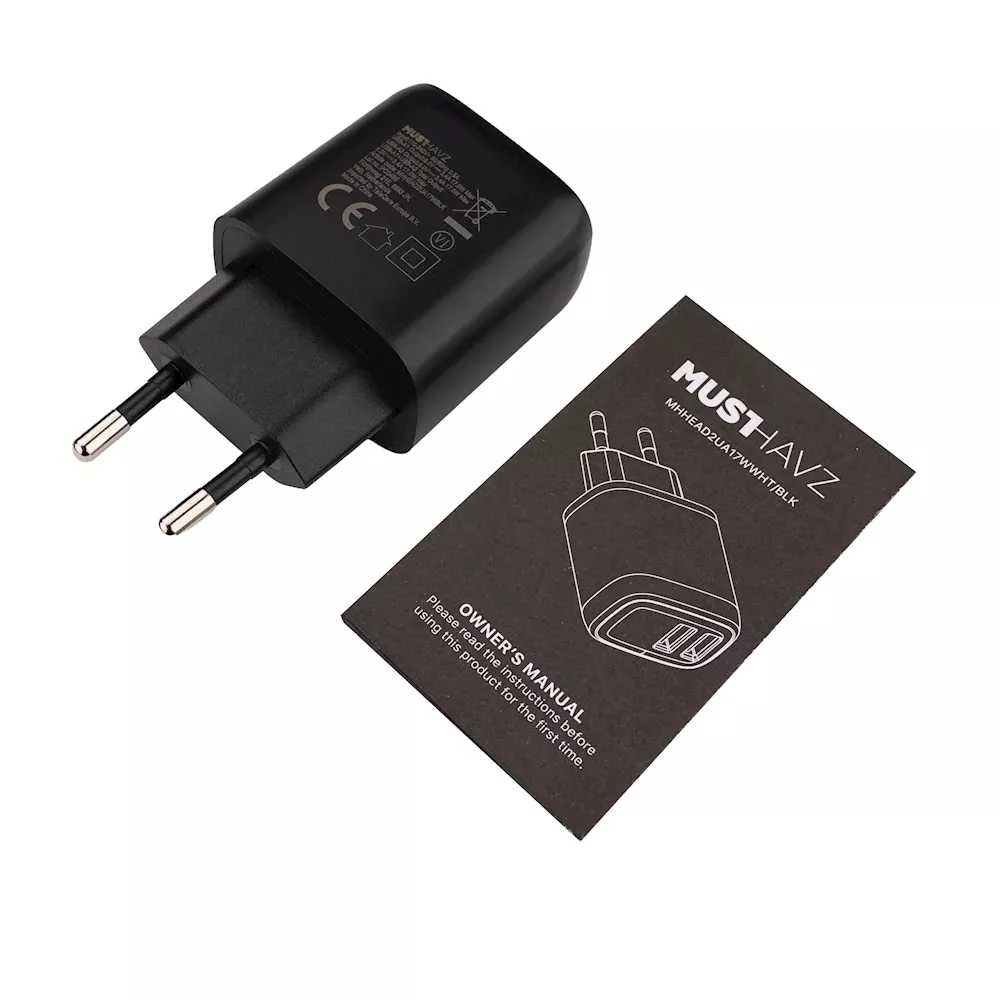 Travel Charger 17W 2xUSB-A By Musthavz Juodas
