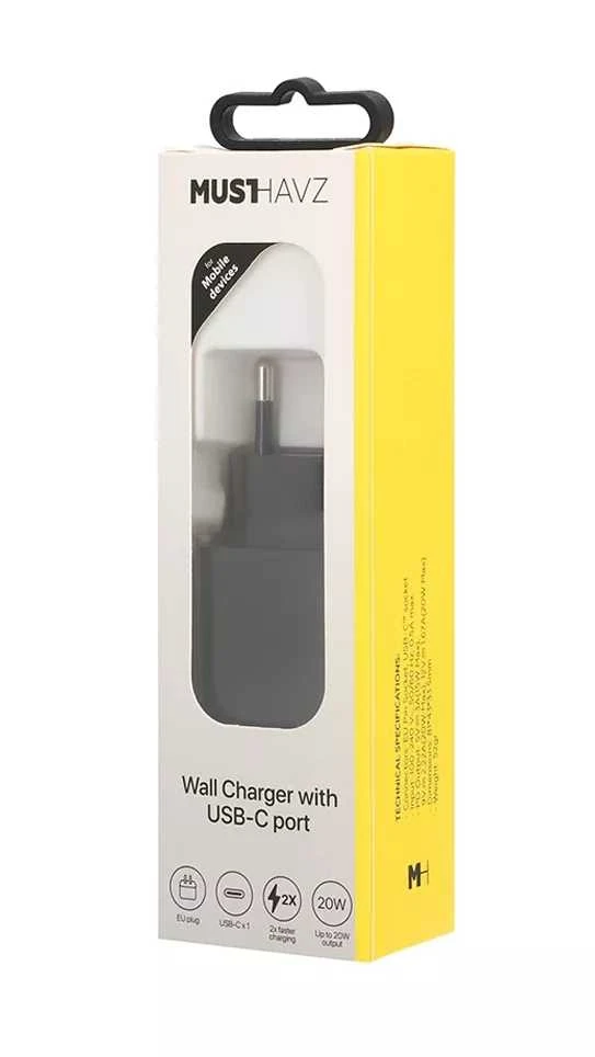 Travel Charger 20W USB-C By Musthavz Juodas