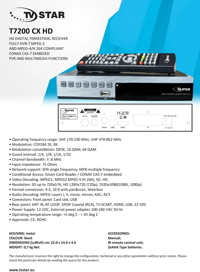 Tvstar TV STAR T-7200CX HD DVB-T imtuvas